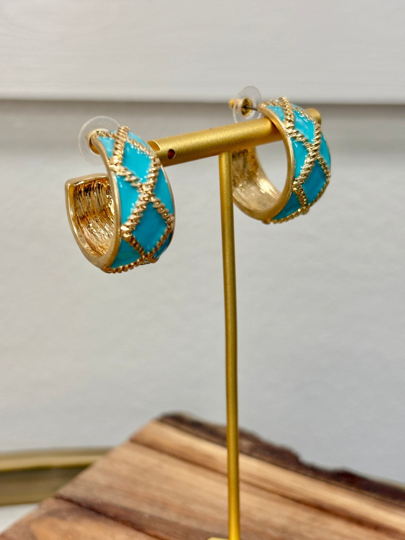 Turquoise Trellis Statement Earrings - ElleBoutiqueZachary
