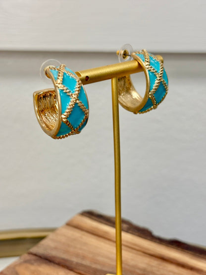 Turquoise Trellis Statement Earrings - ElleBoutiqueZachary