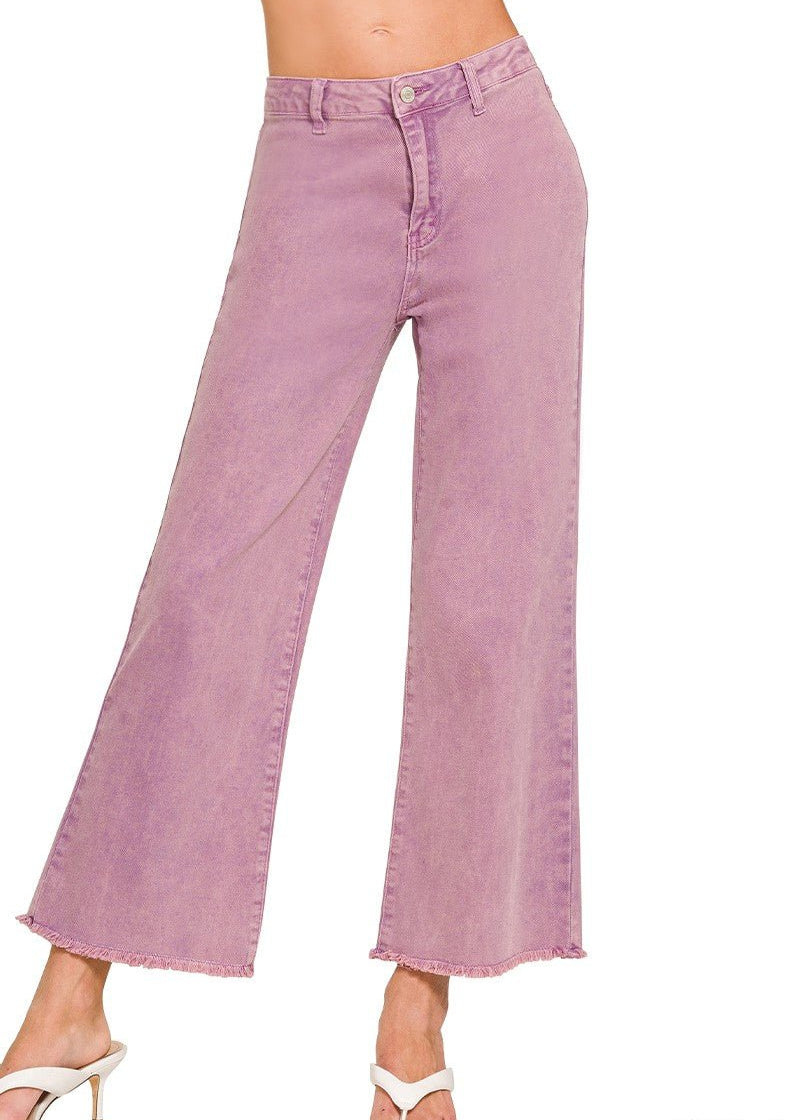 Violet Skies Wide-Leg Frayed Hem Jeans - ElleBoutiqueZachary