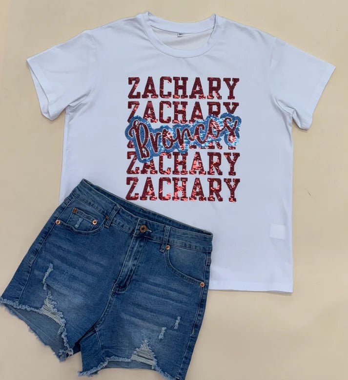 Zachary Broncos Block Sequin Tee - ElleBoutiqueZachary
