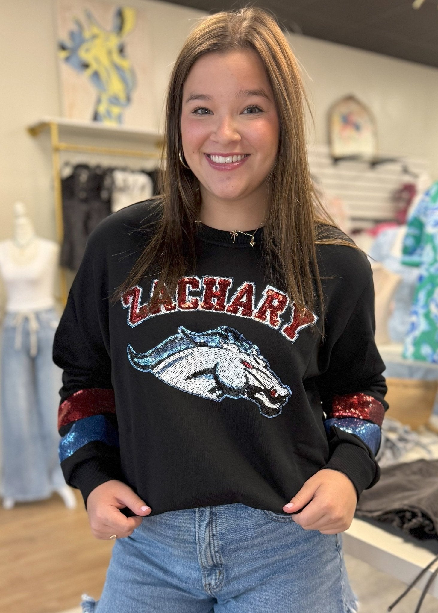 Zachary Broncos Sequin Sweatshirt - ElleBoutiqueZachary