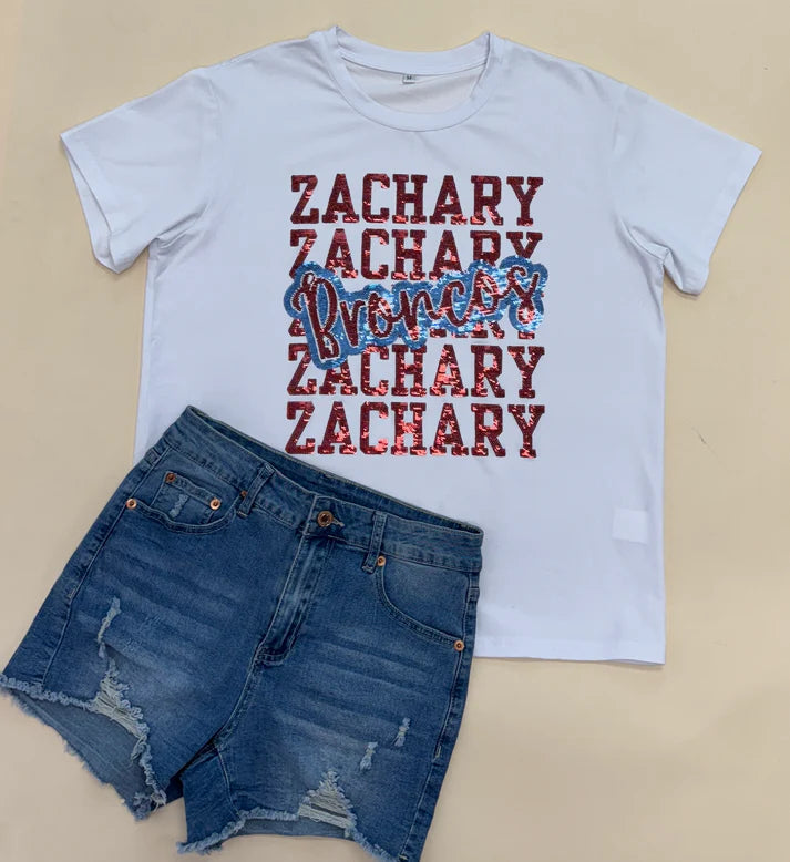 Zachary Broncos Block Sequin Tee